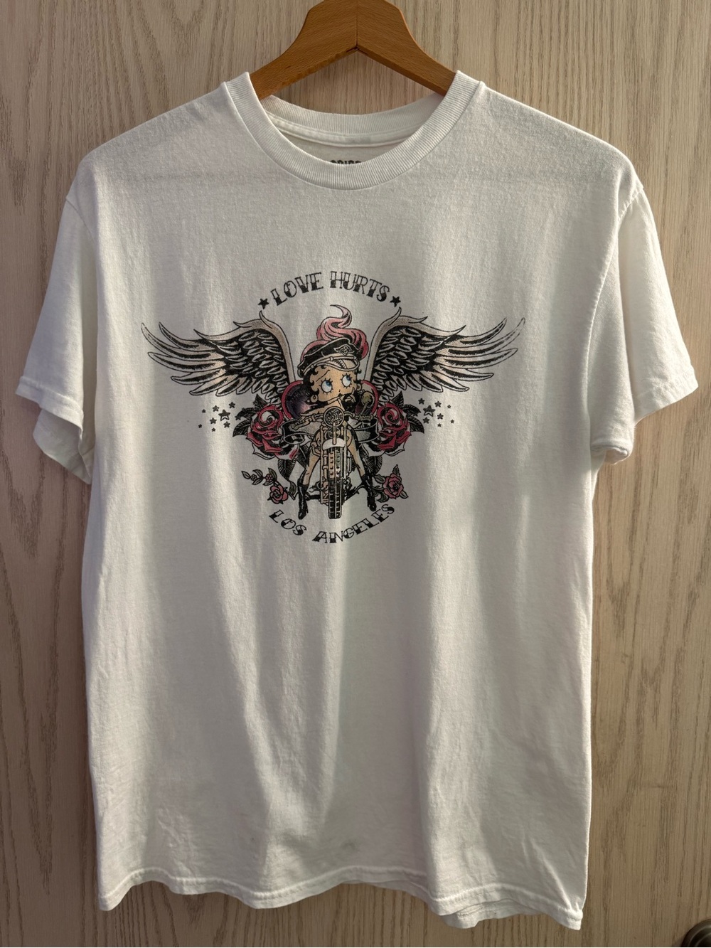 Bretty Boop White 'Love Hurts' Graphic Tee with Winged Rose Design